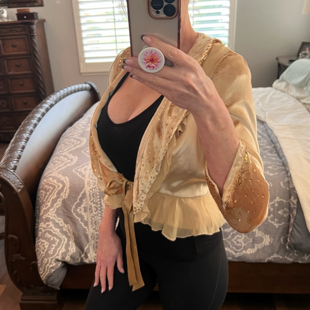 Bebe Vintage Gold Embellished Blazer Jacket. Size 2. - Picture 3 of 16